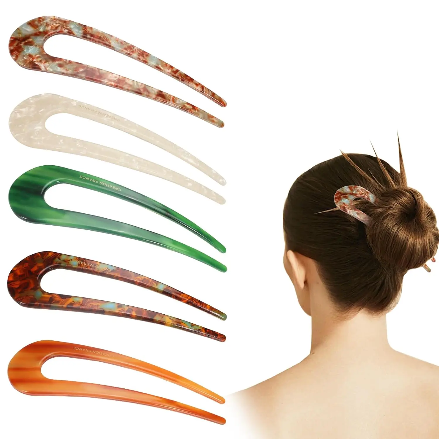 U-shaped Female Hairpin Fashionable Mineral Patterned Meatballs Hairpin Elegant Vintage Chinese Style Women's Hair Accessories