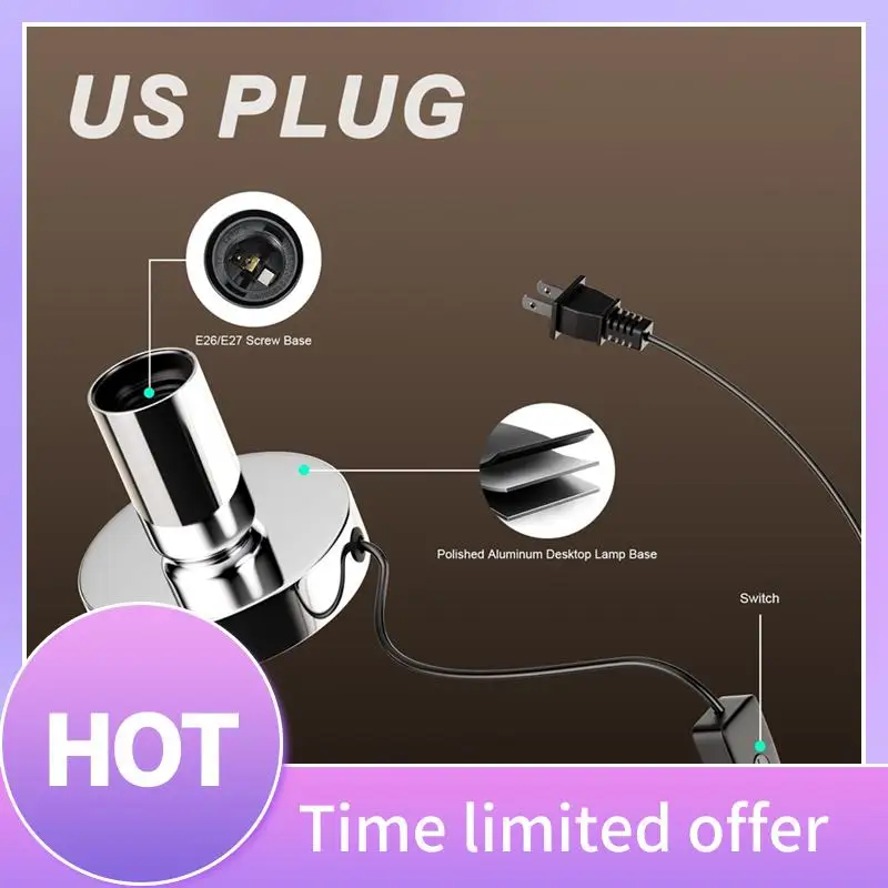

B69C 2Pcs Polished Metal Desktop/Hanging Light Bulb Socket E26/E27 Lamp Base,Screw Light Bulb Extension Socket US Plug