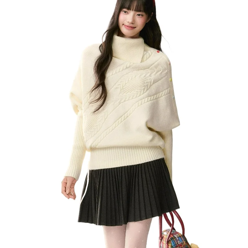 

2026 Autumn/winter Collection Features Fashionable Ladylike Style Loose-fitting Warm Sweater Asymmetrical Lapel Colorful Buttons