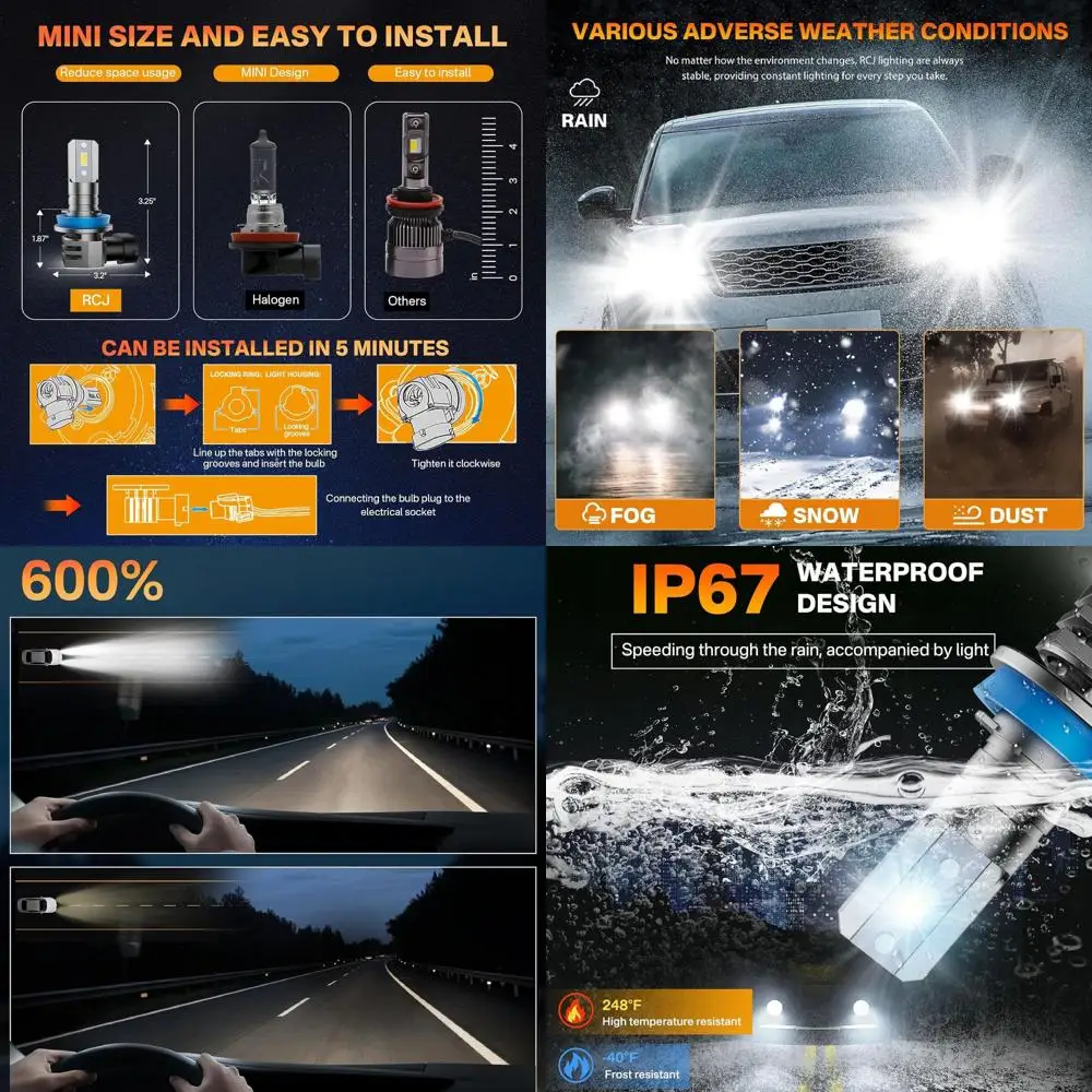 

H11 Bulbs, H8/H9/H16 Fog Light 6000K Cool White with Cooling Fan, Plug-N-Play, Pack of 2