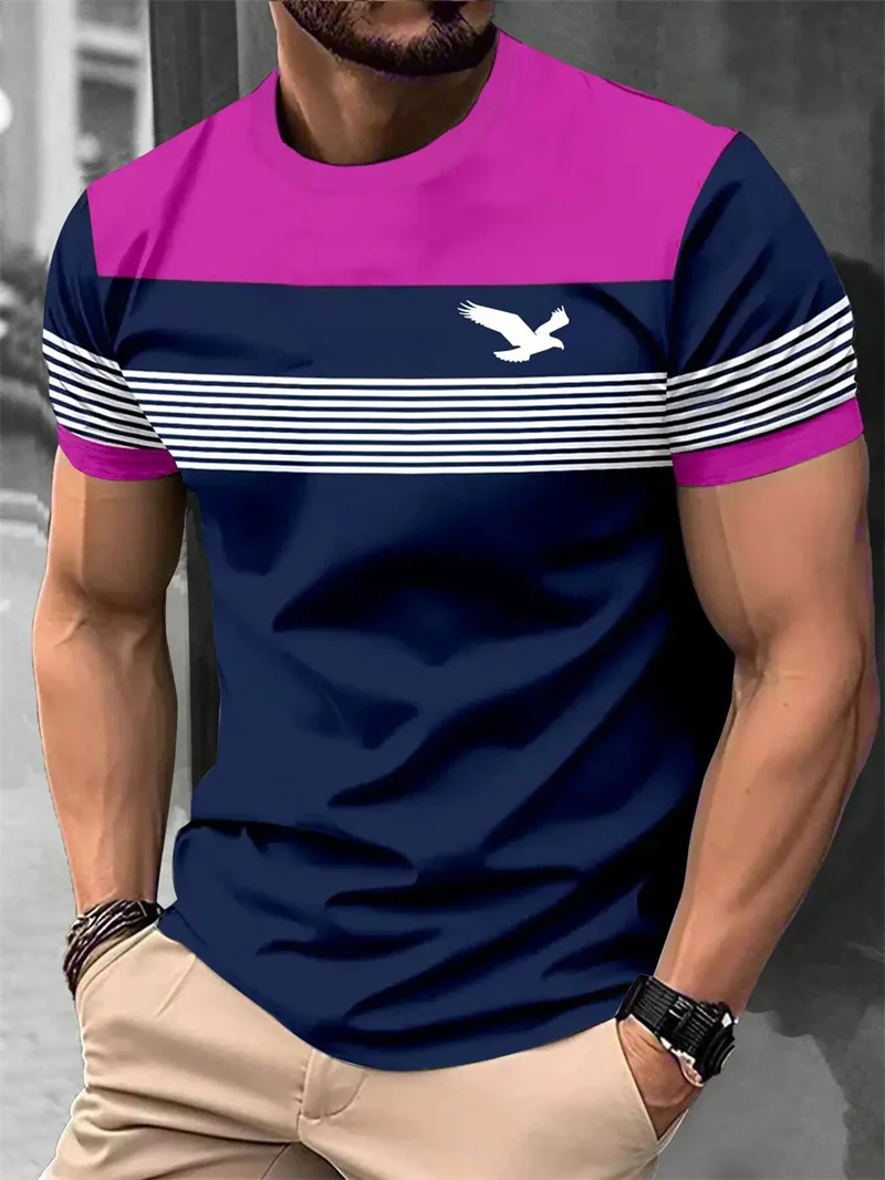 

Men's T-Shirt Short Sleeve Fashion Plaid Striped Summer 3D Printed Street Trend Versatile Casual Style Men's Clothing Loose Tops