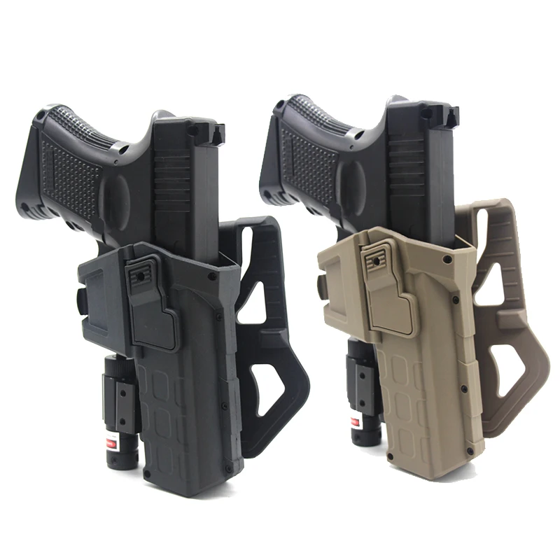 Tactical Movable Holster for Glock 19 Pistol Holster with Spring Lanyard, Movable Holster with Flashlight/Laser Mounted