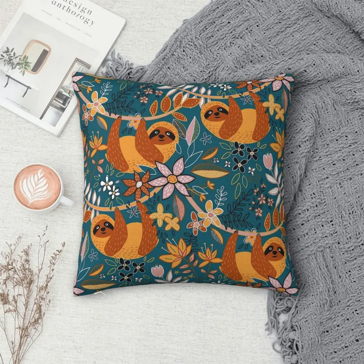 

Happy Boho Sloth Floral Pillowcase Polyester Pillows Cover Cushion Comfort Throw Pillow Sofa Decorative Cushions Used for Home