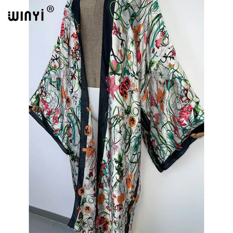 Imagem -06 - Winyi 2023 Boho Impresso Longo Quimono Vestido de Biquíni Envoltório Cover-ups Roupas Femininas Verão Beach Wear Swim Terno Cobrir Kaftan Kimono