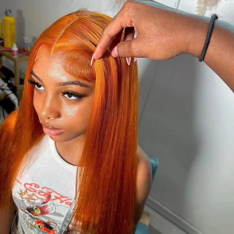 

Bone Straight Ginger Orange 13x6 HD Transparent Lace Frontal Wig Colored Human Hair For Women Brazilian 13x4 Lace Front Wig