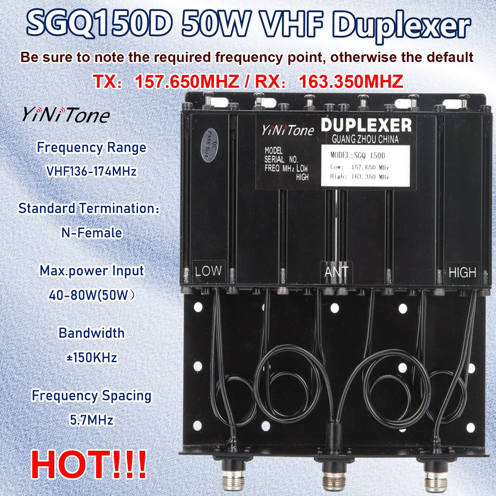 

SGQ150D 50W Customizable frequency Portable Duplexer VHF 136-174MHz N Female for two way radio repeater