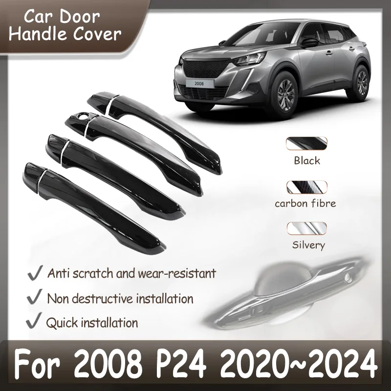 

Door Handle Cover For Peugeot 2008 P24 2020~2024 2021 2022 2023 Gloss Black Car Exterior Handles Protective Sticker Accessories