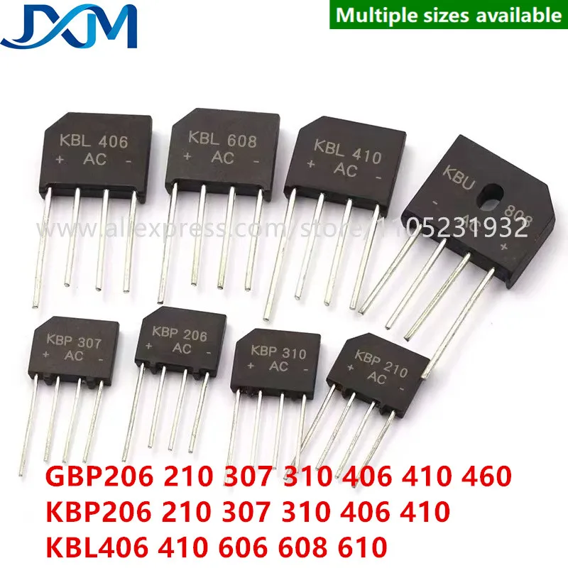 10pcs/lot Diode Bridge Rectifier KBP206 GBP210 307 310 406 410 610 KBL406 410 606 608 610 2A 3A 4A 6A 8A 10A 15A 600V 800V 1000V