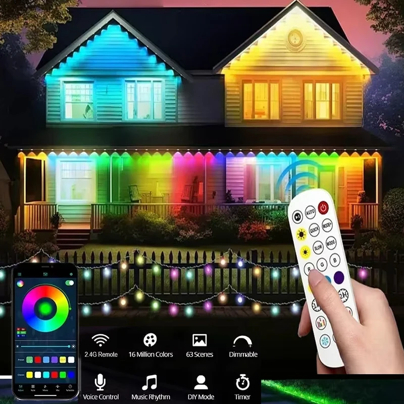 APP Control String Light 16 Million Color Music Sync Smart Outdoor Lamp DIY Mode Timer Function RGB Outdoor House Lights