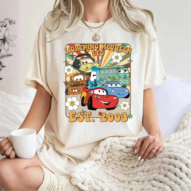 

Disney 2026 New Disney New Car Trendy Fashion Lightning McQueen Print Women's T-Shirt Easy Fashion Plus Size Short Sleeve