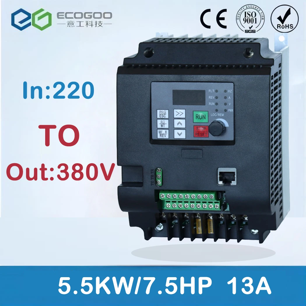 Single phase 220V To Three phase 380V 5.5/7.5/11kw special frequency converter ac frequency converter inverter for motor speed