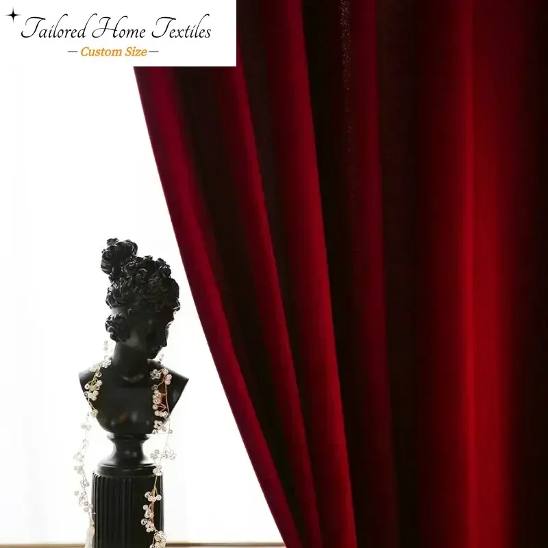 

Custom Size Blackout Light Luxury Curtains for Living Dining Room Bedroom Nordic Wine Red Curtain Cloth Blackout White Tulle