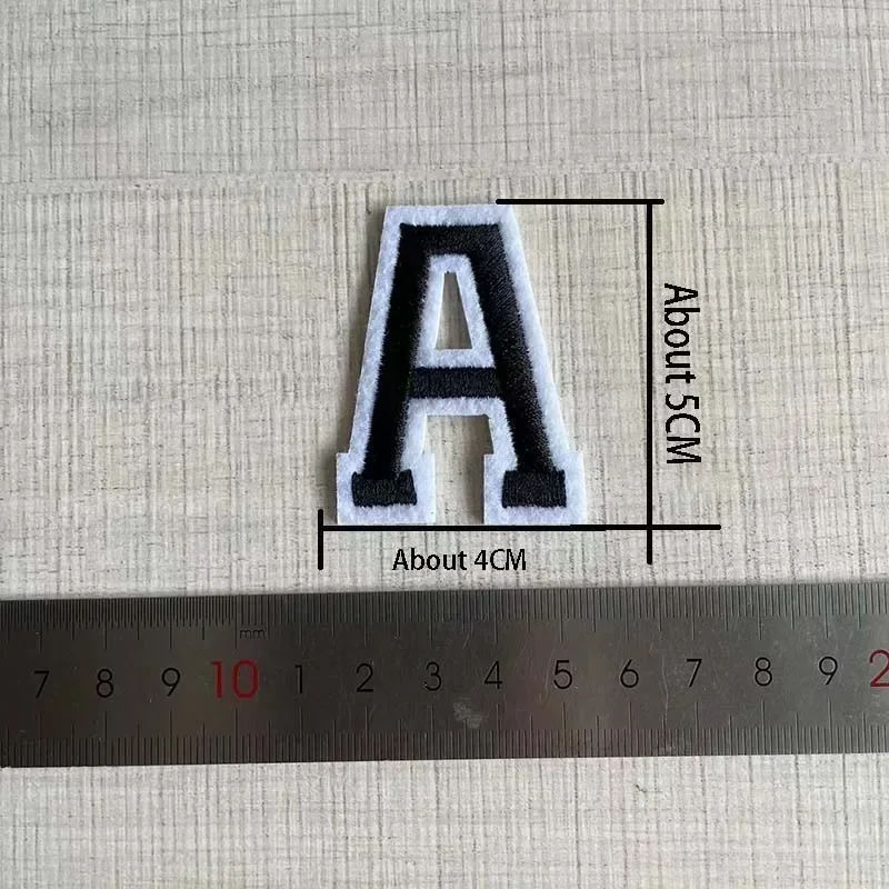 1PCS  A~Z  Black Alphabet Letters with White Edge Embroidery Applique Iron on Patches,Thermoadhesive Fabric Clothing Stickers