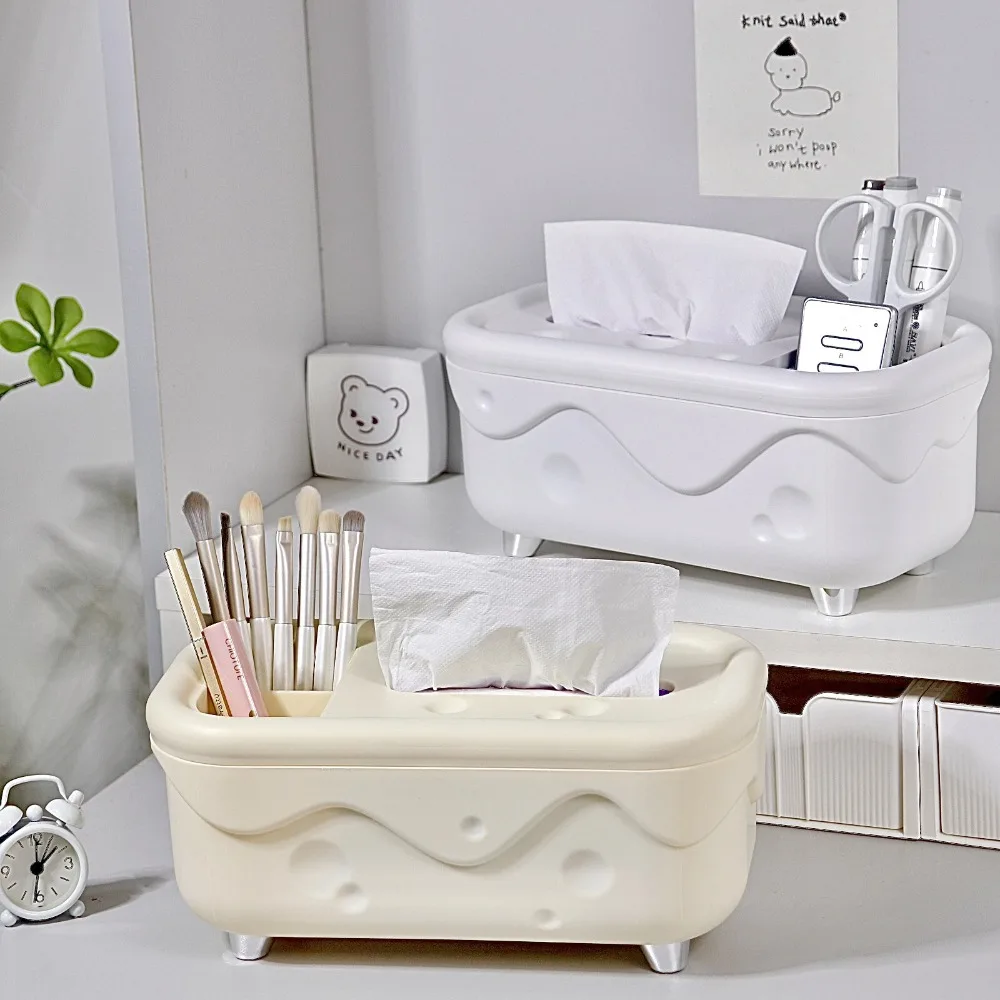 

Durable Kawaii Cheese Tissue Box Plastic Stylish Tissue Holder Glossy Finish Paper Storage Box Office