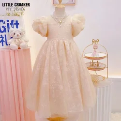 Puff Sleeve Flower Girl Dress Baby Kids Summer Princess Party Mesh Lace Wedding Birthday Dresses Children Clothing 3 4 6 8 10 11