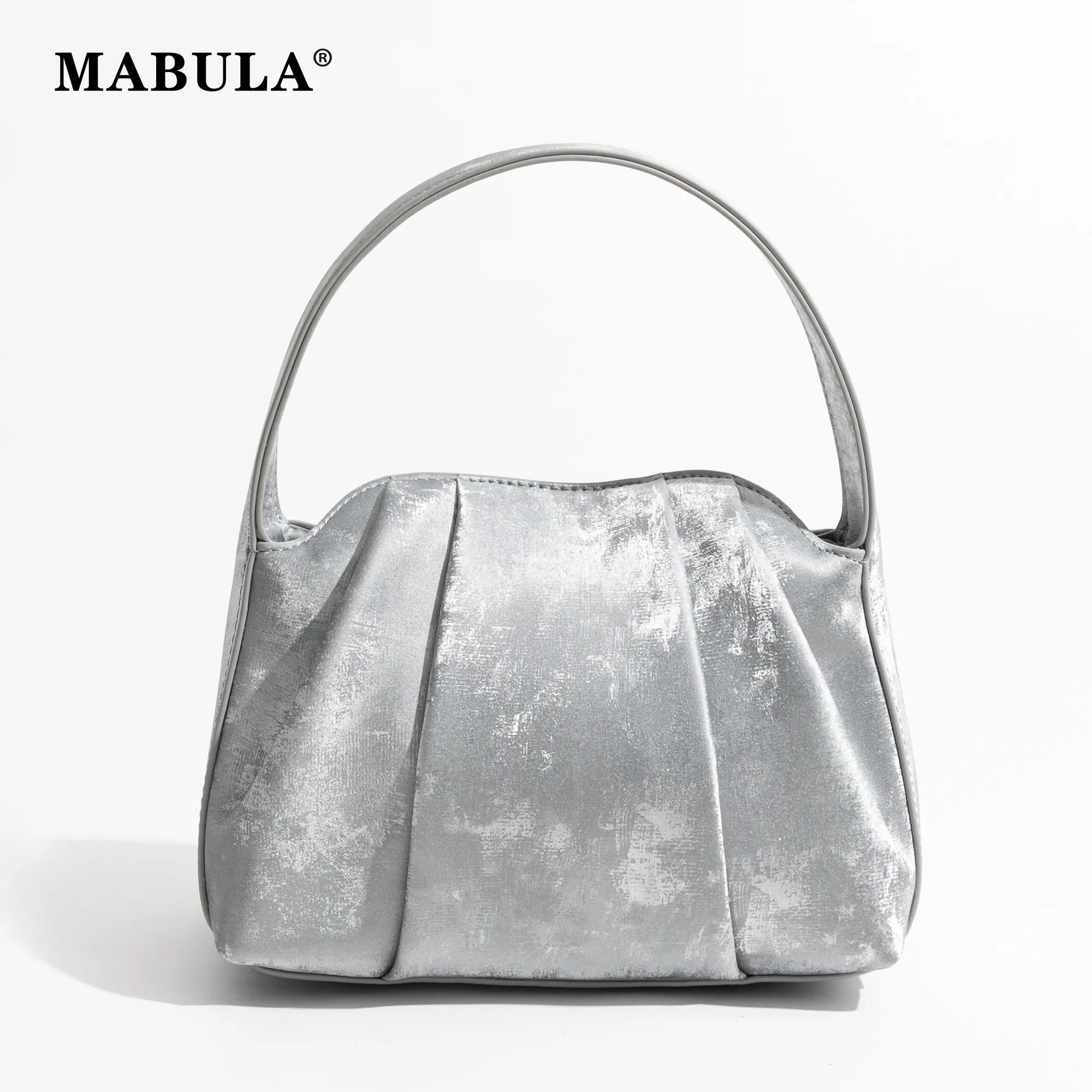 

MABULA Chinese style Fashion Hobo Handbag For Woman Silver Stylish Top Handle Purse Small Genuine Leather Ladies Phone Purse