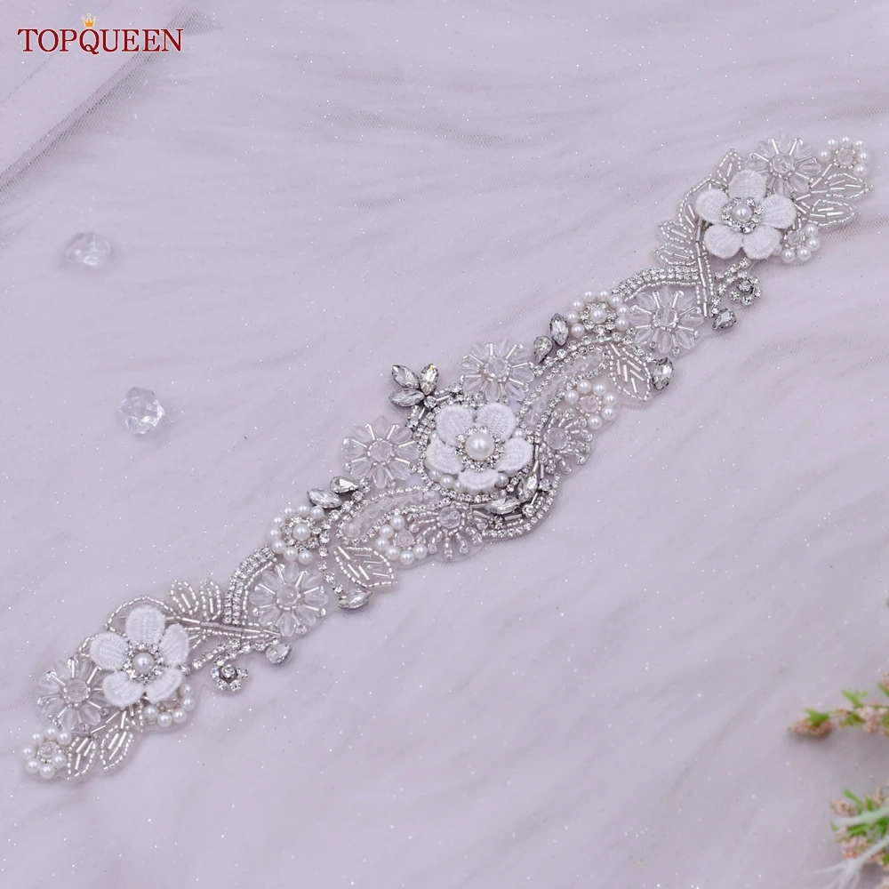 TOPQUEEN Crystal Bridal Sash Rhinestones Pearls Wedding Belt Satin Bridal Belt And Sash For Wedding Decoration S68