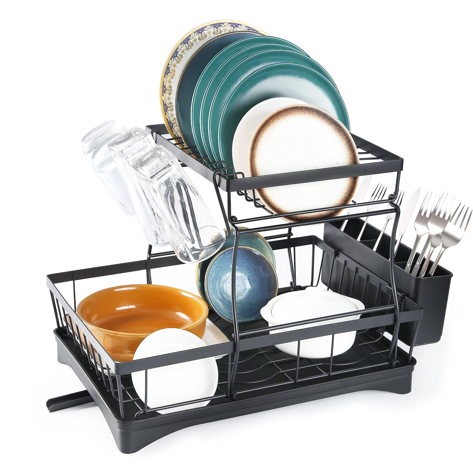 

Large 2-tier dish drying rack for kitchen countertops, removable large-capacity dish draining rack