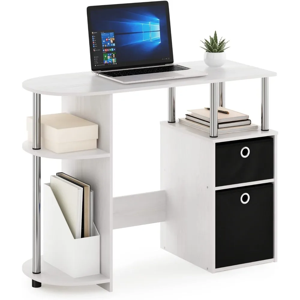 Elegant White Oak and Chrome Finish Study Desk with Black Accents