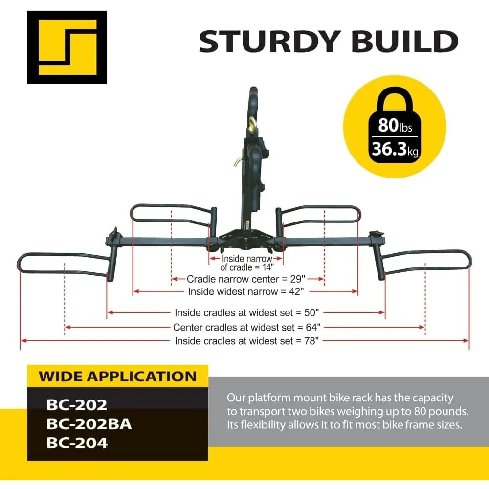 バイクキャリア 車用ヒッチマウントバイクラック SUV RV キャンピングカー トラベルトレーラー 2台対応 2インチレシーバー BC-202モデル