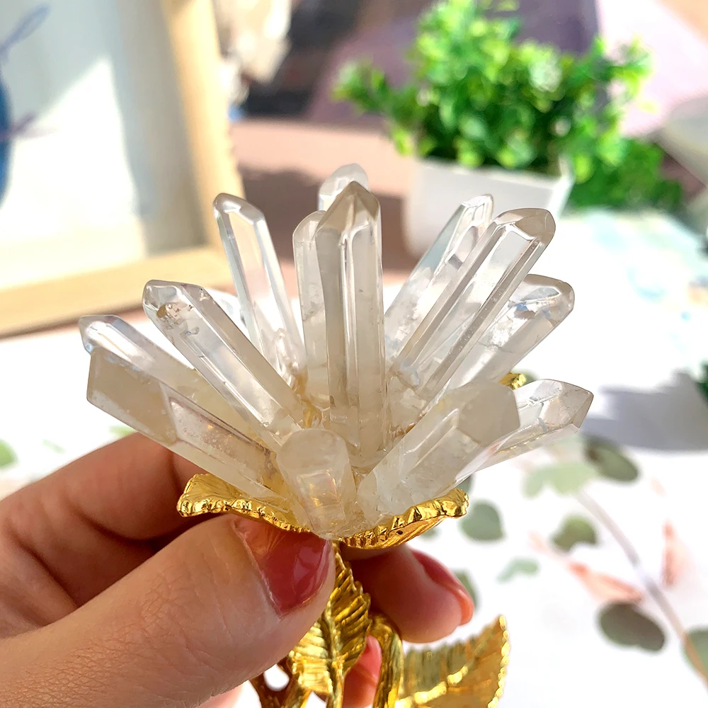 Natural Clear Quartz Energy Gemstone Crystal Flower Hand Carved Reiki Healing Stones For Home Decoration