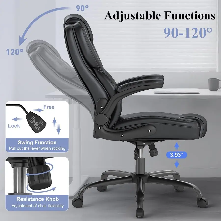 Ergonomic Executive Office Chair, Mid Back PU Leather Computer Desk Chair with FlipUp Armrests, Lumbar Support, Adjustable Heigh