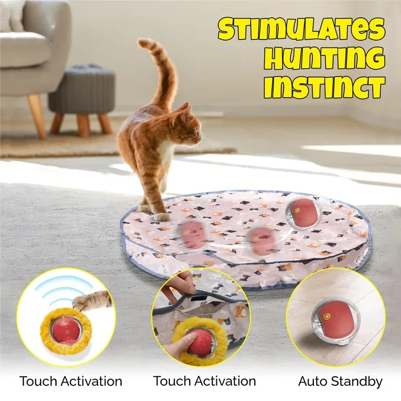 

Interactive Cat Toys Ball Cover Set Fast Rolling in Pouch Hide and Seek Kitten Toy Motion Activated Interactive Cat Toy Indoor