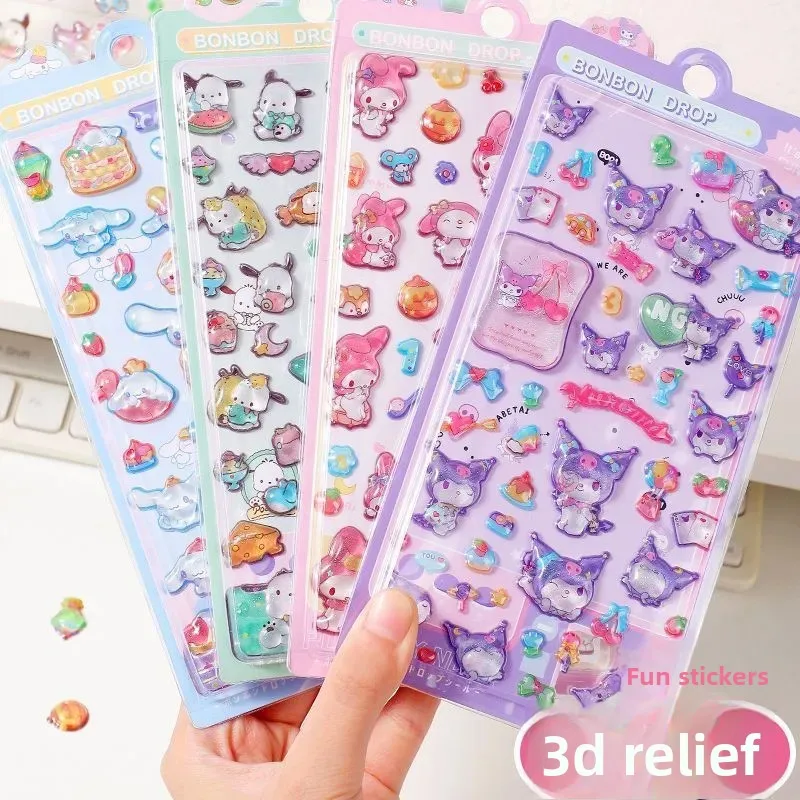 

Прозрачные 3D-наклейки Sanrio Kuromi Cinnamoroll с тиснением, креативные прозрачные стикеры для декора, подарки для вечеринок, сделай сам