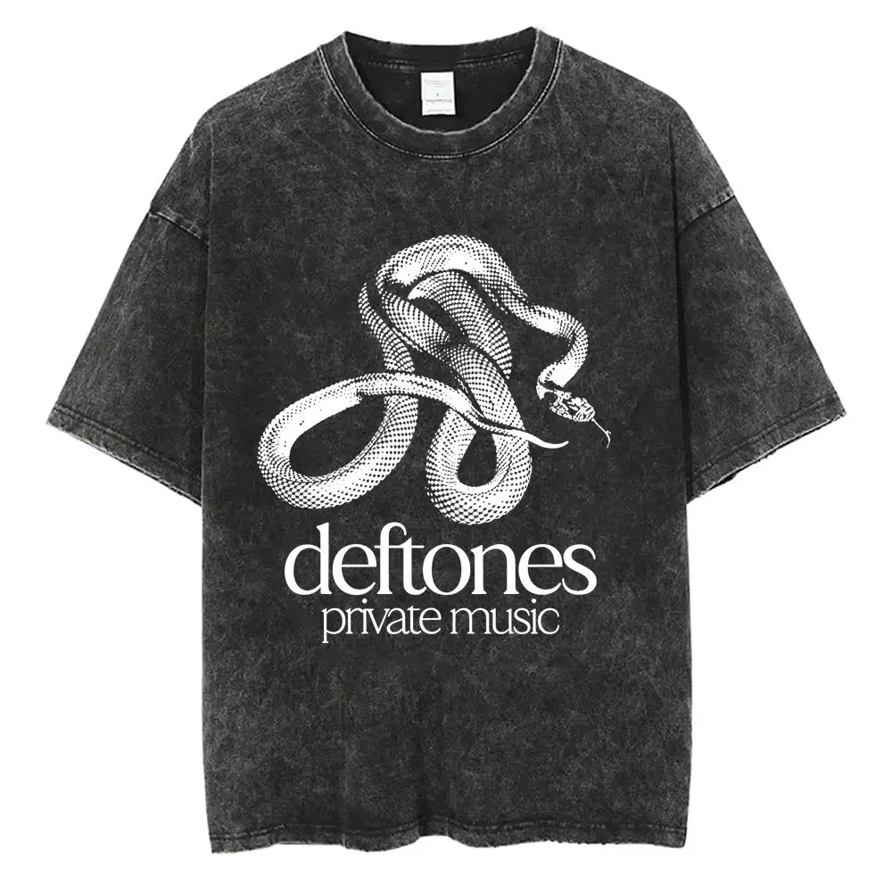 

Washed Vintage Rock Band Deftones Private Music Snake Logo Graphic T Shirts Men Women Alternative Heavy Metal Oversized T-shirt