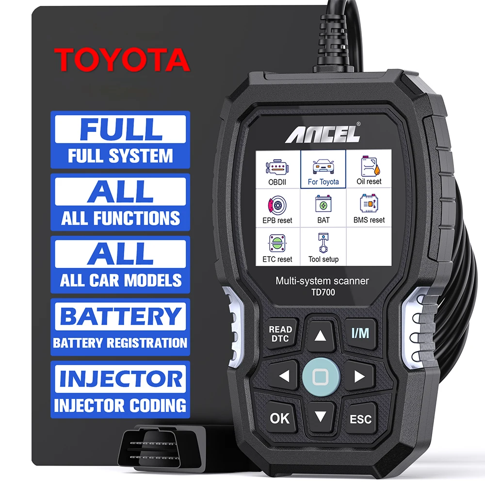 Ancel TD700 OBD2 All System Scanner Transmission TPMS Relearn ABS Engine OBD 2 Car Diagnostic Scan Tool for Toyota/Lexus/Scion