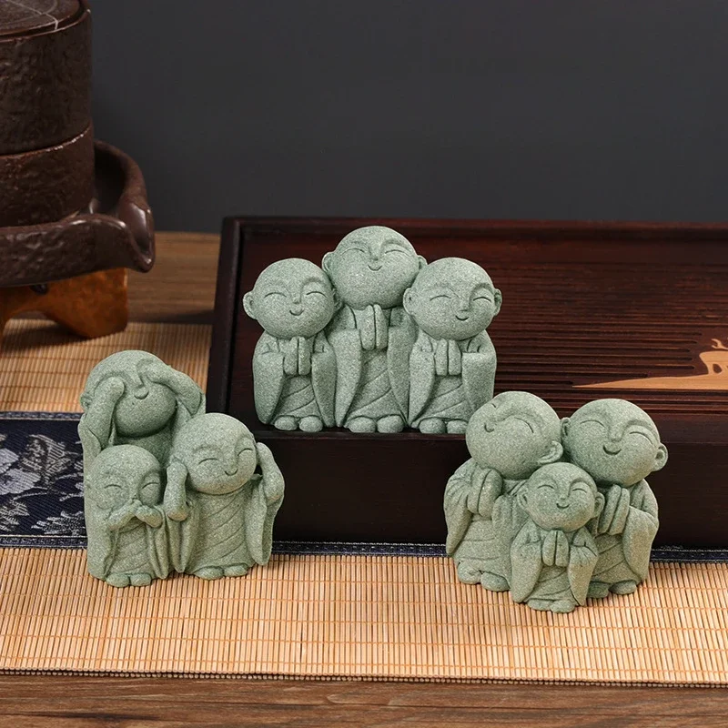 Garrison of The Little Buddha in The Land: Zen Art, Green Sand, Stone, Tea, Pet Fish Tank, Landscape Decoration