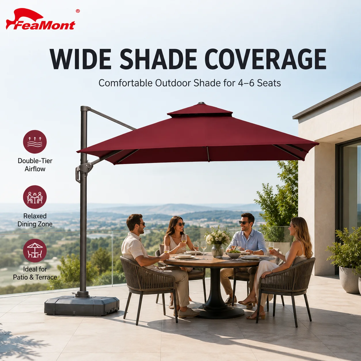 FEAMONT 10ft 12ft Double Top Cantilever Umbrella Heavy Duty Aluminum Offset Patio Umbrella For Commercial Outdoor Terrace