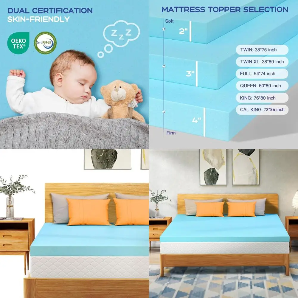 

3 Inch Cooling Gel Memory Foam Twin Mattress Topper for Back Pain Relief, Pressure Reducing Soft Breathable Bedding - Blue
