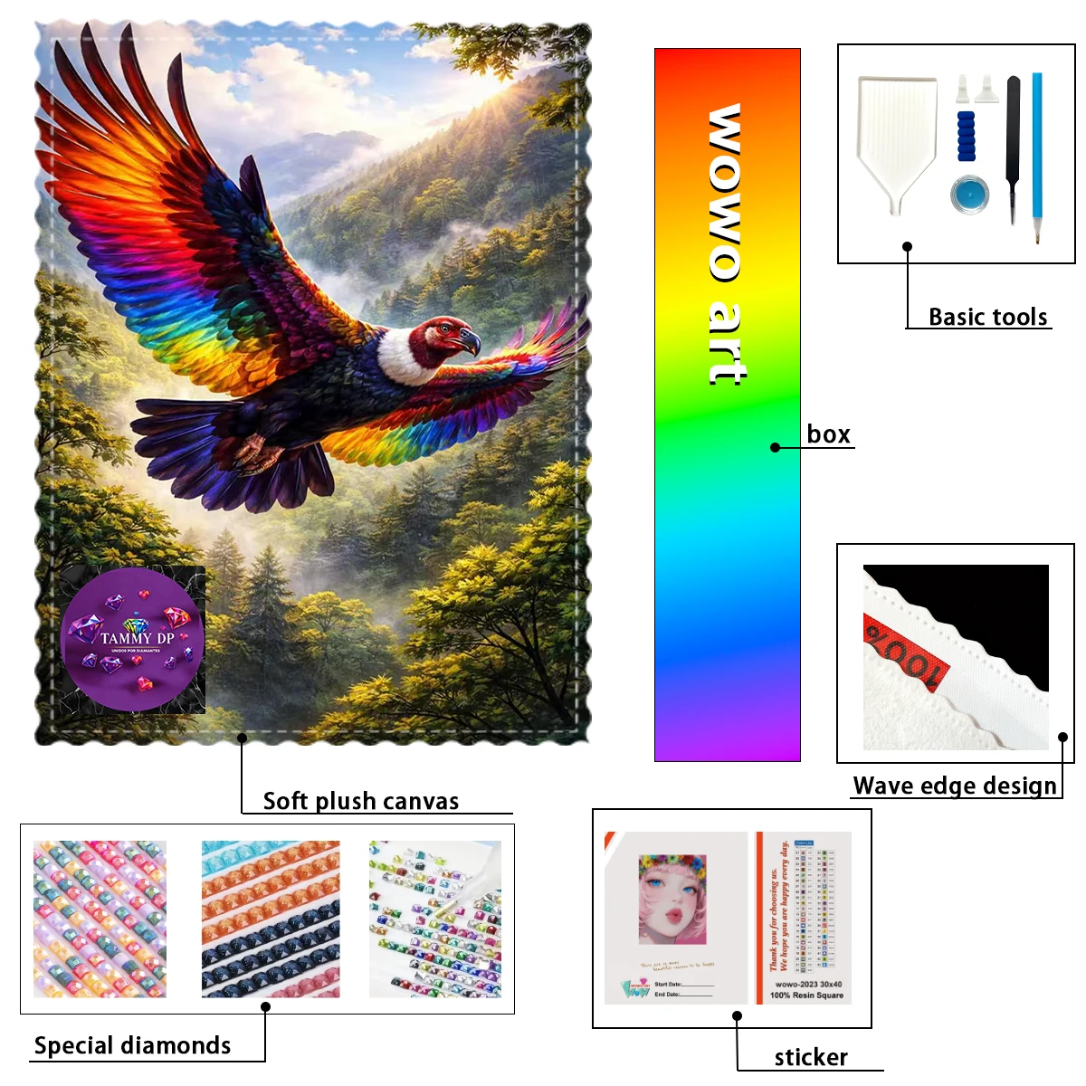 

【TAMMY Diamond Art】The majestic eagle with colorful wings Crystal AB Rhinestone FD Rhinestone Perfect Resin Diamond