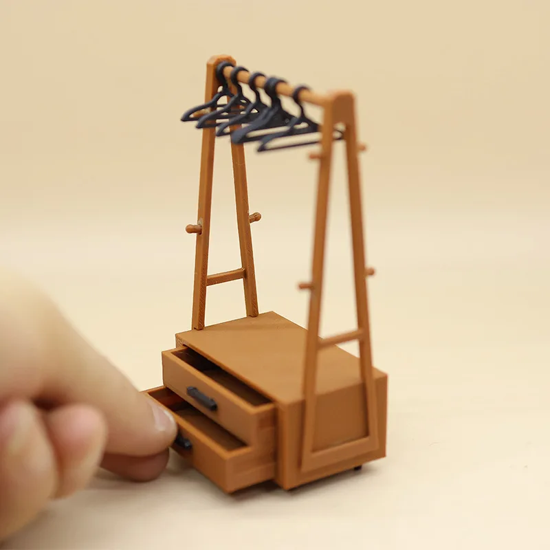 1:12 Scale Plastic Mini Garment Rack with Drawers - Dollhouse Wardrobe Storage, Standing Hanger Prop for Diorama Scene Layout