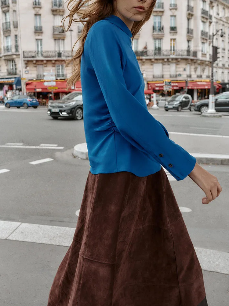 High-End ZA2025 Donna Casual Faion irt Inverno Nuovo colore puro pieghettato Top etnico Costume di scena da donna Scelta premium