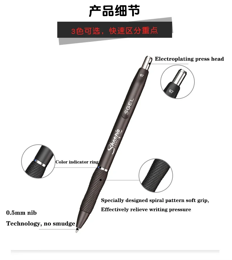 1Pcs Amerikaanse Sharpie Druk Gel Pen 0.5Mm Zwarte Ultra-Sneldrogende Glad Handtekening Pen Leuke Briefpapier kantoor Accessoires Caneta