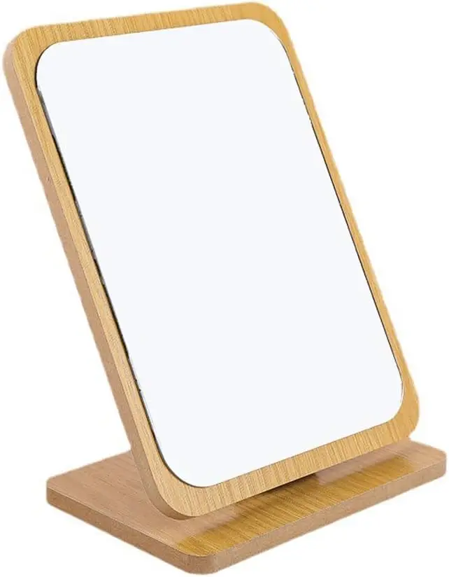 1PC Wooden Foldable Mirror Fold Down Desk Vanity Makeup Mirror with Stand Rectangular Countertop Mirror Portable Makeup Cosmetic