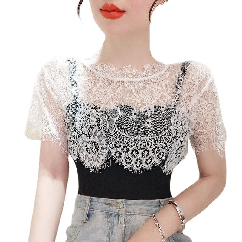 Lace Fake Collar Hollow Lace Neck Collar Embroidery Elastic Mesh Applique Detachable DIY Lace Applique Lady Shirt False Collar