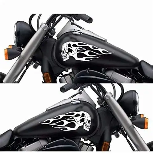 

1 Pair White So Cool Motorcycle Skull Flame Stripes Gas Tank Vinyl Sticker Decal