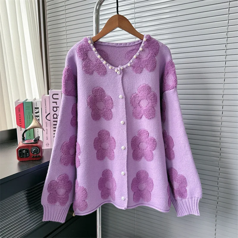 [ZOCI] 2024 Autumn And Winter New Korean Loose And Lazy Style Sweater Jacket, Fashionable Temperament, Anti-aging Flower