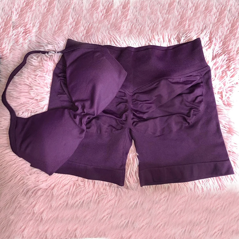 2PCS DF Impact Yoga-bh met bandjes voor dames en naadloze scrunchshorts, hoge stretch gym workout fitness sportkleding