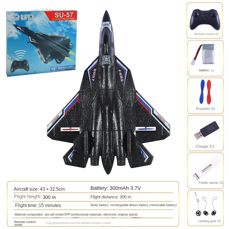 RC Plane SU57 Radio Controlled Airplane with Light Fixed Wing Hand Throwing Foam Electric Remote Control Plane Toys for Children