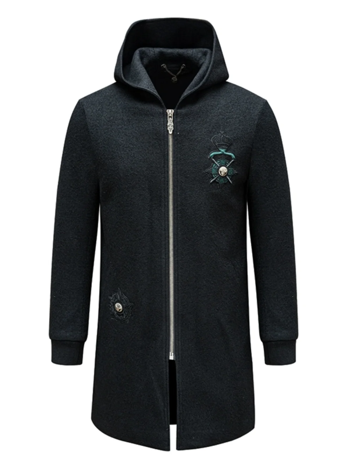 

Men's Woolen Coat H867 Autumn Winter Faionable Casual Zipper Outerwear Stand Fit Long Coat Urban Sle Hat Linked