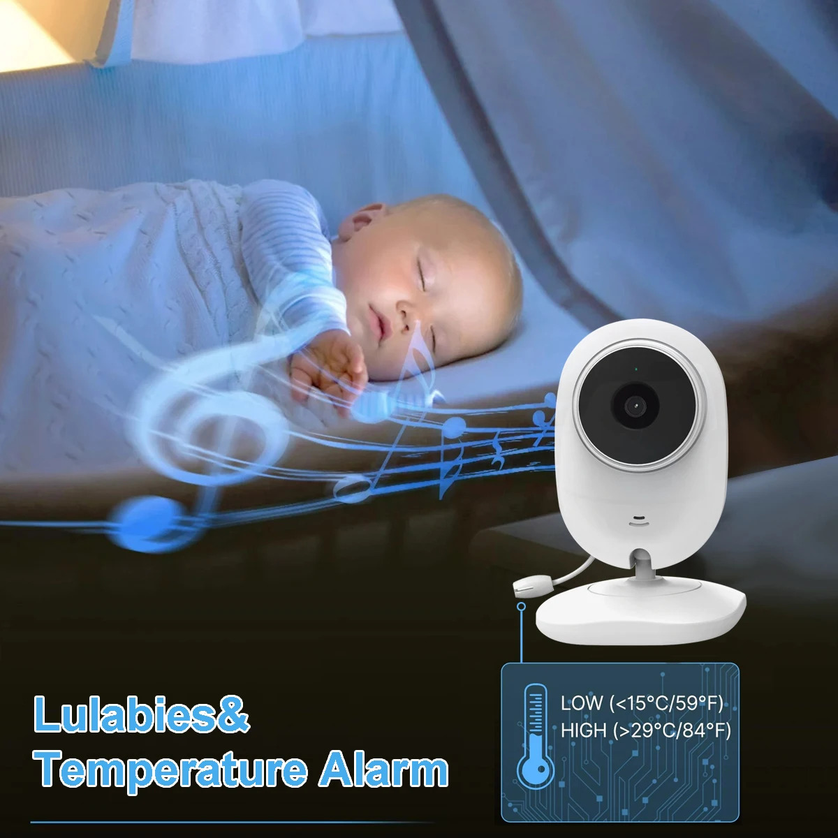 218 Baby Monitor 2.8'' LCD Display 2 Way Audio Talk Infrared night vision 4X Zoom Surveillance Camera Temperature monitoring