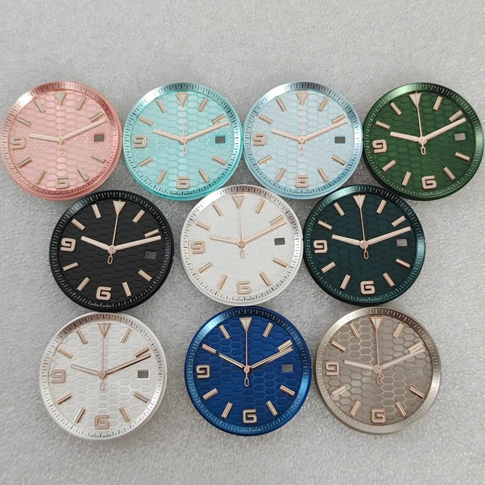 

33.8mm Dial Rose Gold Markers Honeycomb Motif Watch Dial for NH35/NH36/7S Movement Case Parts
