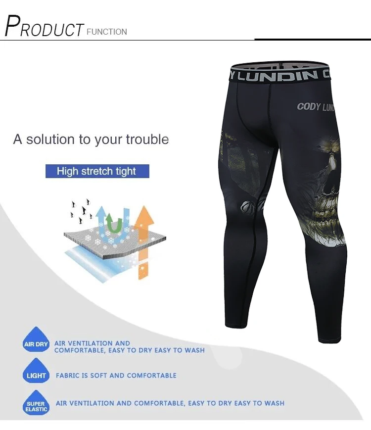 Cody Men’s Compression Pants Tights Leggings BJJ Spats Running Athletic Workout Active weightlifting Skinny Stappling Pants