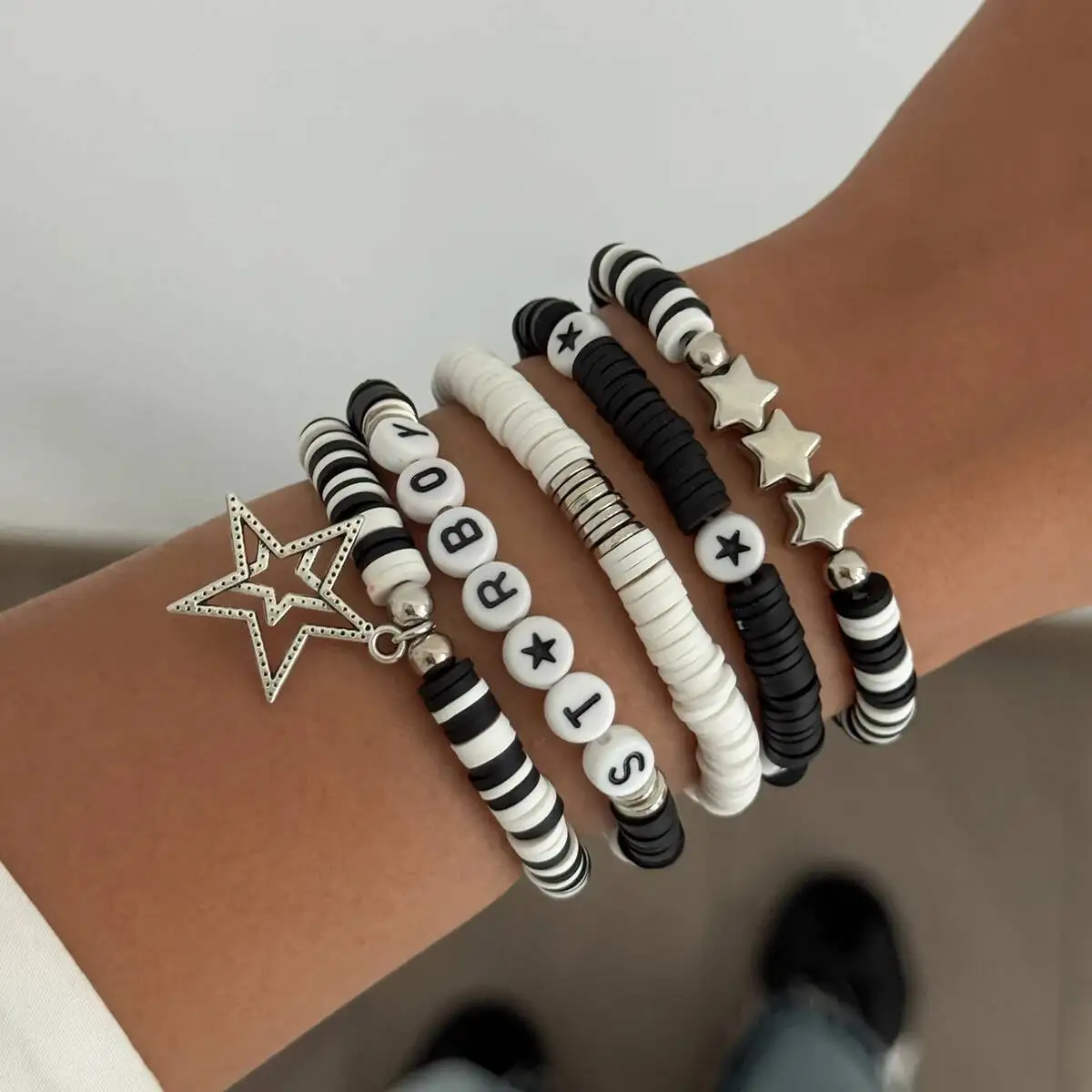 Salircon 3-teiliges Goth-Armband-Set aus weicher Keramik, stapelbar, elastische Kette, für Damen an der Hand, Vintage-Charm-Armreifen, Paar-Schmuck, Geschenk