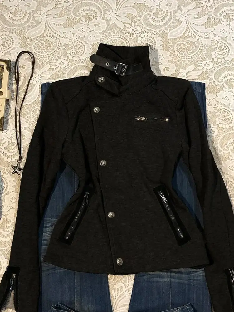 原宿 2000年代 ヴィンテージ エレガント スタンドカラー ジャケット 秋冬 スリムフィット コート レディース 原宿系 Y2K トップス アメリカン ニュー