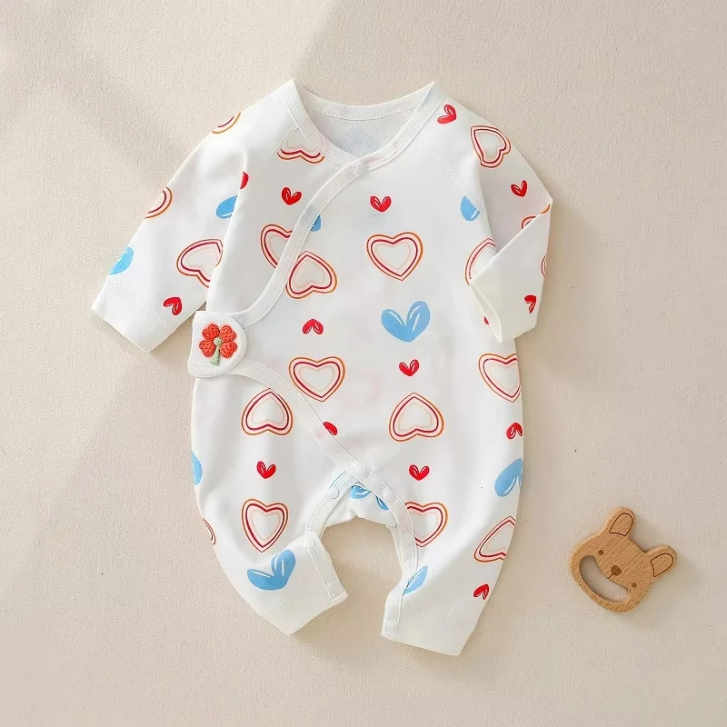 Newborn Romper for Boys Girl Cartoon Printed Jumpsuit Belly Protection Baby Clothes Spring Autumn 100% Cotton Infant Onesie 1-3M